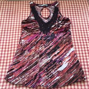 maurices Multi Color Crochet V-Neck Tank Sz Sm
